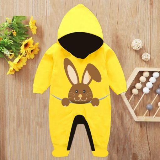 Custom Baby Jump Suit with Hoodie and Socks Rabbit YELLOW 1