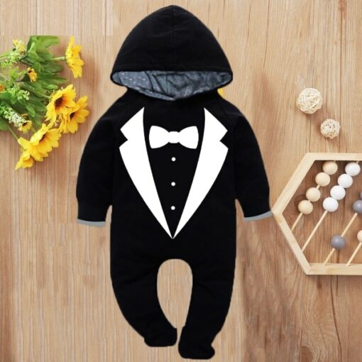 Custom Baby Jump Suit with Hoodie and Socks Suit BLACK 1