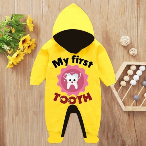 Custom Baby Jump Suit with Hoodie and Socks Tooth YELLOW 1