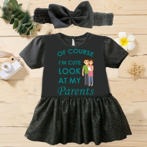 Customised Frock with Headband Cute Parents BLACK 1 1