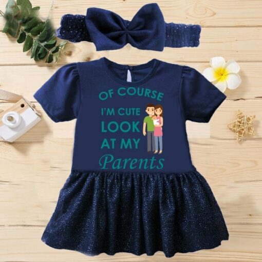 Customised Frock with Headband Cute Parents BLUE 1
