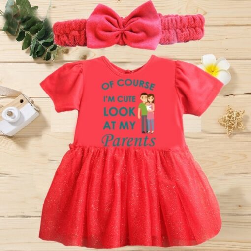 Customised Frock with Headband Cute Parents RED 1 1