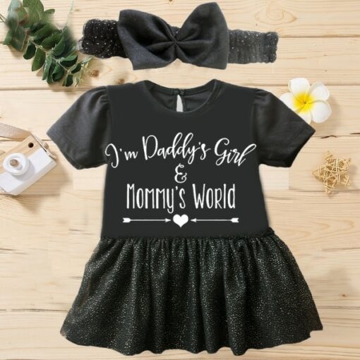 Customised Frock with Headband Daddys Girl BLACK 1 1