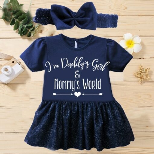 Customised Frock with Headband Daddys Girl BLUE 1 1