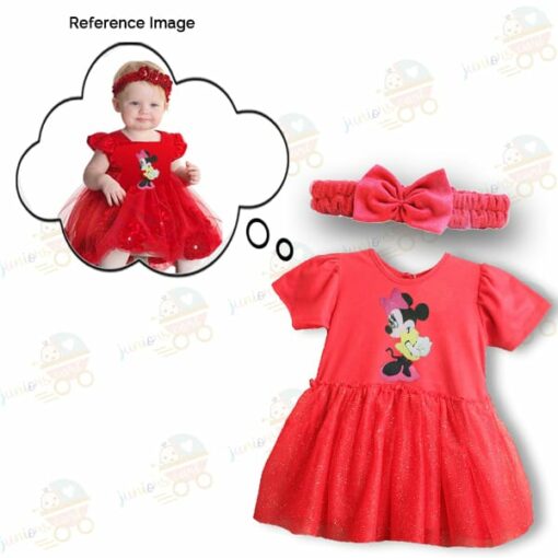 Customised Frock with Headband Minnie RED 1