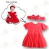 Customised Frock with Headband Plain RED 1