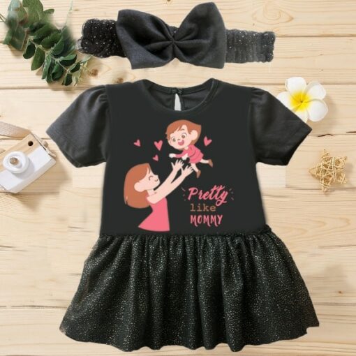 Customised Frock with Headband Pretty Mommy BLACK 1 1