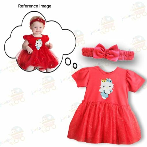 Customised Frock with Headband kitty RED 1