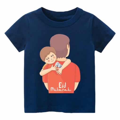 Customized T Shirt Eid Mubarak Hug Navy Blue