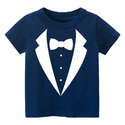 Customized T Shirt Suit With Bow Navy Blue