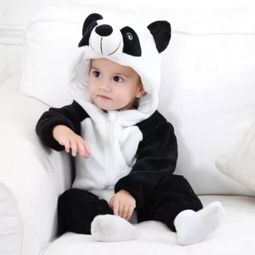Fleece Hoodie Full Body Character Suit Black White Panda
