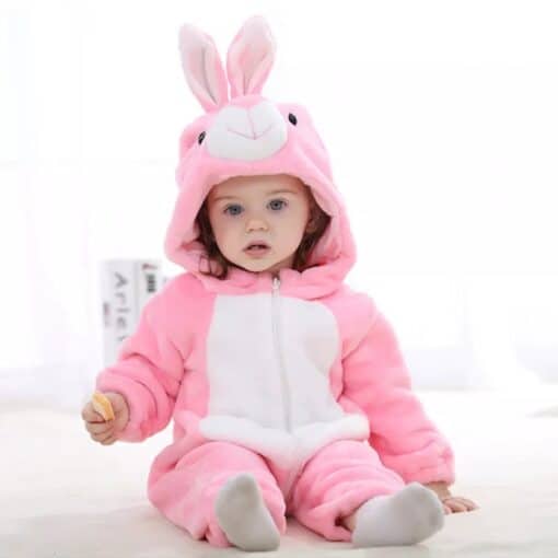 Fleece Hoodie Full Body Character Suit Pink Rabbit