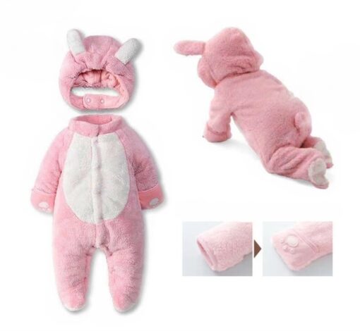 Fleece Hoodie Full Body Suits Pink Bunny