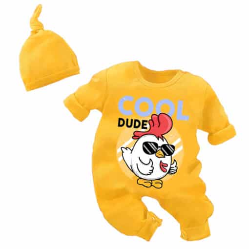 Full Body Romper With Cap Cool Dude Gold
