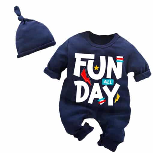 Full Body Romper With Cap Fun All Day Navy Blue