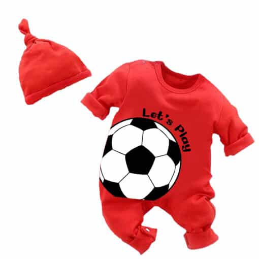 Full Body Romper With Cap Lets Play Red