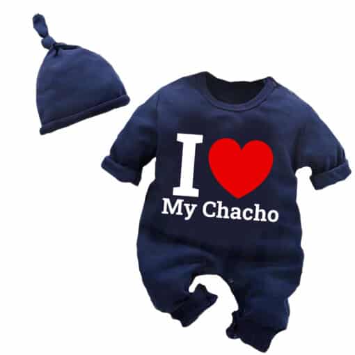 Full Body Romper with Cap I Love My Chacho Navy Blue