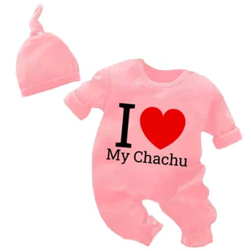 Full Body Romper with Cap I Love My Chachu Pink