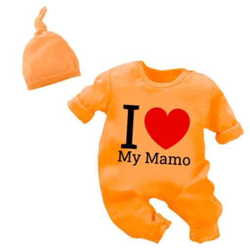 Full Body Romper with Cap I Love My Mamo Orange