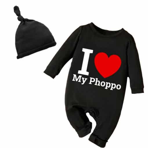 Full Body Romper with Cap I Love My Phoppo Black