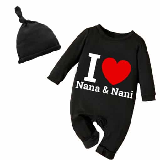 Full Body Romper with Cap I Love Nana And Nani Black