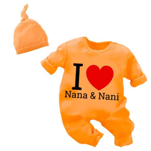 Full Body Romper with Cap I Love Nana And Nani Orange