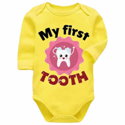 Full Sleeves first tooth Romper Yellow