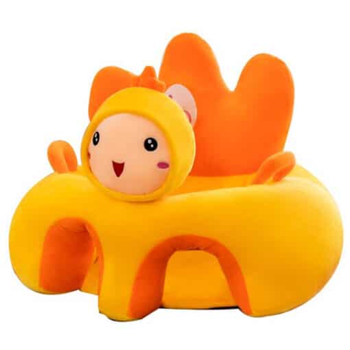 Learn to Sit with Back Support 3D Character Baby Floor Seat Yellow Orange Face.