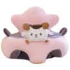 Learn to Sit with Back Support Baby Character Floor Seat with Side Handles Pink White Cat.