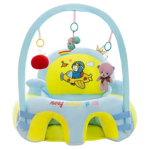 Learn to Sit with Back Support Baby Floor Seat with Toy Bar Blue Green Plane