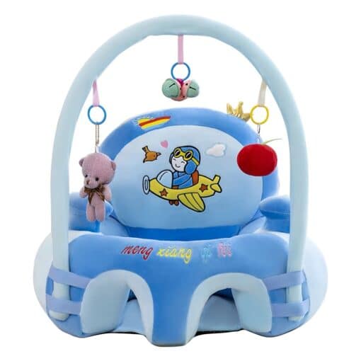 Learn to Sit with Back Support Baby Floor Seat with Toy Bar Blue Plane