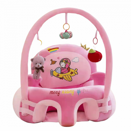 Learn to Sit with Back Support Baby Floor Seat with Toy Bar Pink Plane