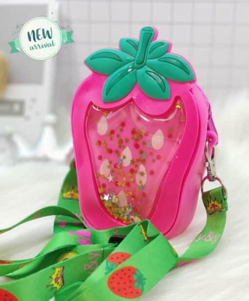 Mini Silicone Coin Purse with Long Straps Pink Fruit JCCP 37