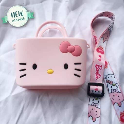 Mini Silicone Coin Purse with Long Straps Pink Kitty Square JCCP 18