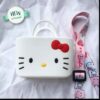 Mini Silicone Coin Purse with Long Straps White Kitty Square JCCP 19