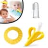 Pack of 3 Finger Tooth BrushBanana Teether and Shower Cap Random Colors