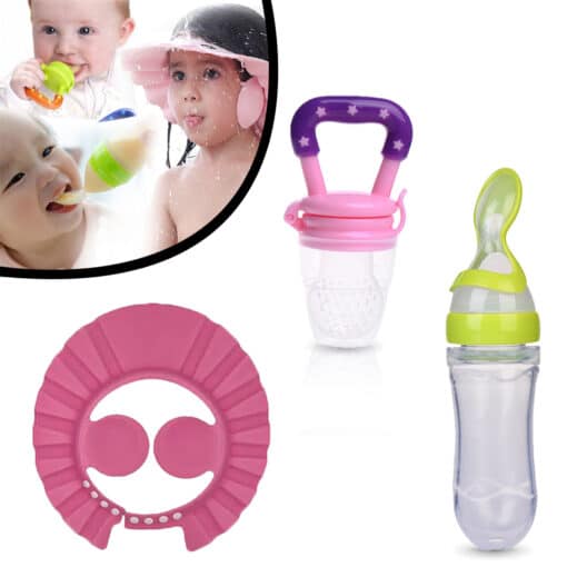 Pack of 3 Spoon Feeder Fruit Pacifier and Shower Cap Random Colors