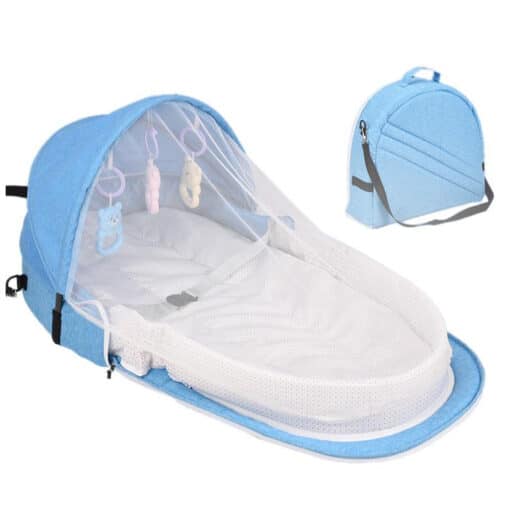 Portable Baby Crib Bed with Mosquito Net BLUE.