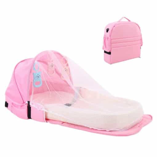 Portable Baby Crib Bed with Mosquito Net PINK.