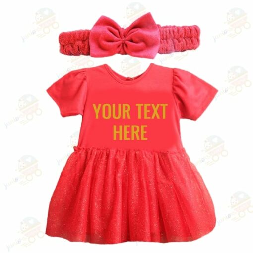 Red Frock with Headband with GOLDEN Customised Text 1