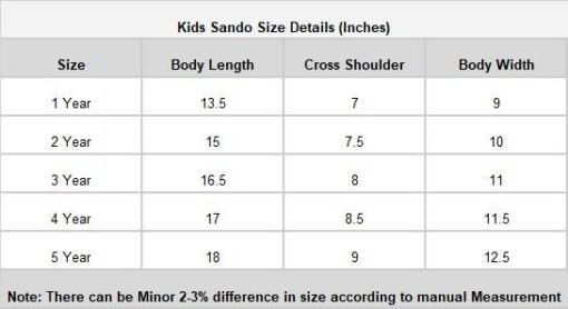 Sando Size Chart