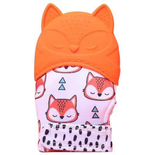 Silicone Baby Teething Mitten Orange Owl.
