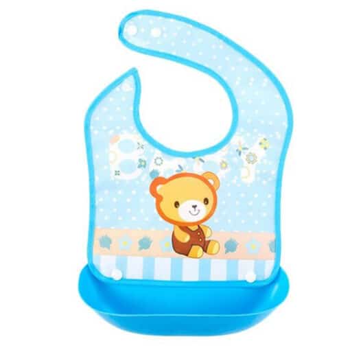 Silicone Water Proof Bib with Food Catcher Tray Blue Bear