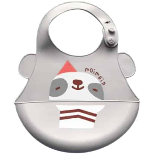 Silicone Water Proof Bib with Food Catcher Tray Grey Panda.