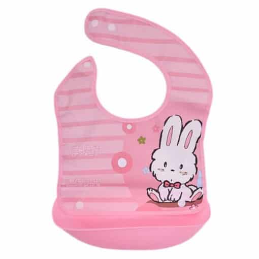 Silicone Water Proof Bib with Food Catcher Tray Pink Bunny
