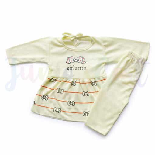 Komfy NBG067 Printed Baby Suit 2pcs Peach Bow 6 12 Months