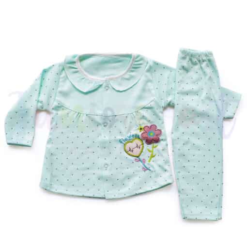Komfy NBG094 Baby Printed 2pcs Pajama Set Flower Blue Polka 0 6 Months
