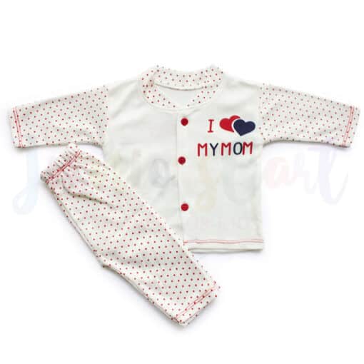Komfy NBN088 Unisex 2pcs Pajama Set I Love My Mom Red Polka 0 6 Months