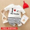 Full Body Romper with Cap I Love My Chacho Love Bee Stripes