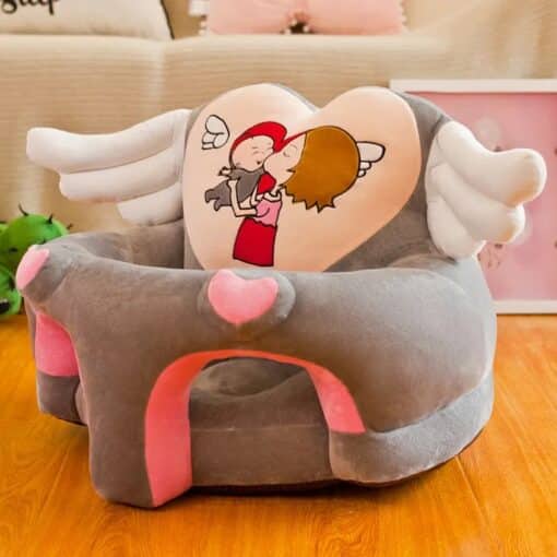 Learn to Sit with Back Support Baby Floor Seat Heart Wings Grey